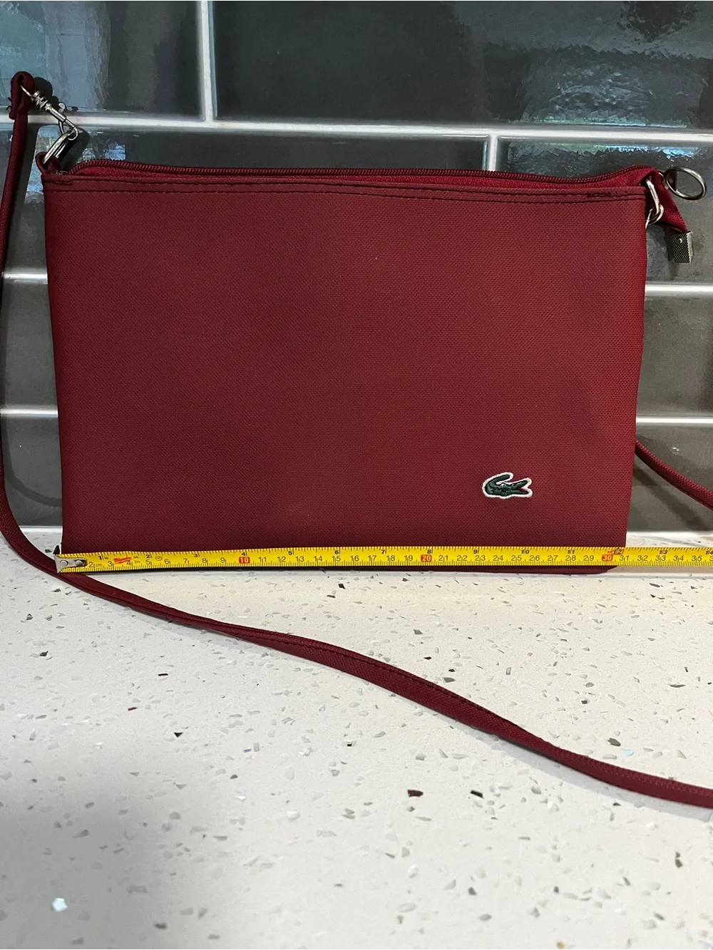 Lacoste Vintage Red Burgundy Crossbody Nylon Shoulder Bag